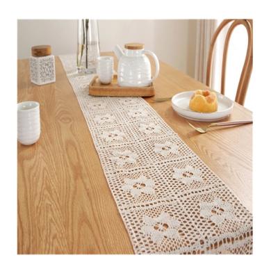 China T006 Durable Crochet Lace Hollow Tassels Wedding Decor Beige Table Runner, Nordic Romance Table Cover Coffee Table Runner for sale