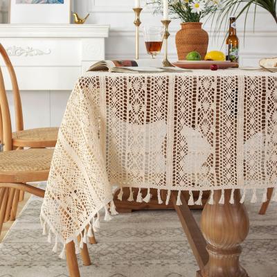 China Durable T013 Crocheted Lace Beige Color Table Cloth for sale