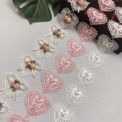 China ZH017 5.5cm Water Soluble Multicolor Flowers Beads Waist Decoration 3d Beaded Lace Trim Heart Lace Trim for sale