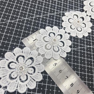 China New Fashion Water Soluble French White Milk Silk Bridal Rope Lace Trim Embroidery Beaded Lace Trimming ZH014 for sale