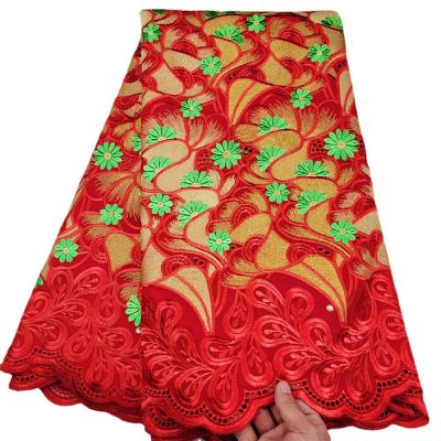 China JLT038 Viable Red Swiss Voile Embroidery Flower Swiss Lace Fabric Nigerian Cotton Lace Fabrics For Dresses for sale