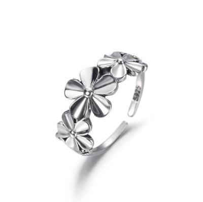 China 925 Sterling Silver Flowers Ring Fashion Daisy Opening Adjustable Antique Thai Wholesale Cute Silver Rings Bands for sale