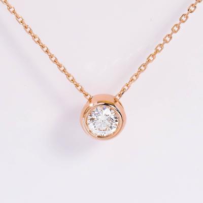 China High Quality Stylish Fancy 18K Rose Gold Round Shape Diamond Necklace Simple Custom Diamond Single Custom Diamond Women Jewelry for sale