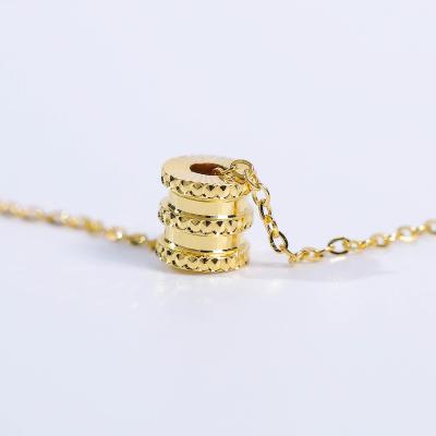 China High Quality Real 18K Gold Small Double Size Necklace Ring Circle Lucky Choker Round Tube Charms Circle Pendant Round Engraving for sale