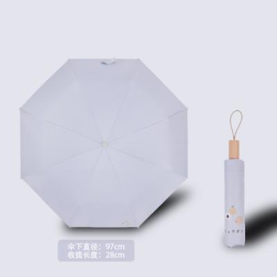 China Japanese Design 3 Folds Handle Coating Casual Japanese Wooden Titanium Silver Silver Sunscreen Customized Umbrella for sale