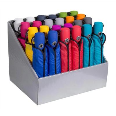 China CLASSIC 24 PCS Cardboard Umbrella PDQ Box 21inches 3 Section Open And Close Automatic Umbrella for sale