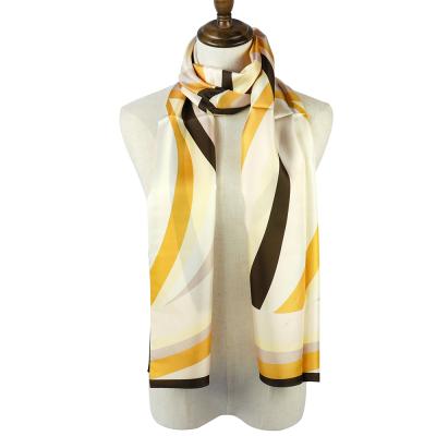 China Wholesale Fashion Stripe Design 100% Silk Scarf Long Custom Made Oblong Satin Silk Scarf for sale