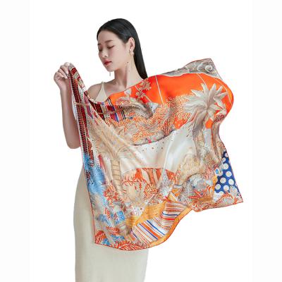 China China Square Fashion Soft Elegant Ladies Scarf Custom Logo Printed Silk Scarves Satin Scarf for sale