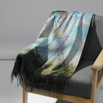 China Cashmere Woven Good Quality Double Sided Printed Shawl With Tassel Design Warm Sense Scarf for sale