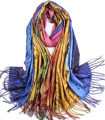 China Woven Shawl Personality Double Sided Printing Cheap Quilting Color Fringed Warm Scarf for sale