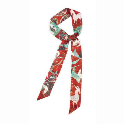 China Soft elegant fashion luxury brand printed 100% pure silk scarf bag handle hair ribbon scarf for sale