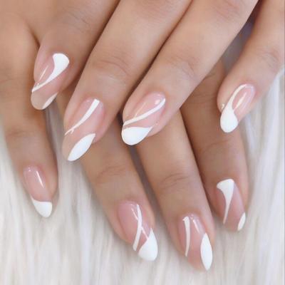 China Design False Nails Press On Nails Simple Design Full Cover Almond Shape False Nails Extension Tips Stick On Nails for sale