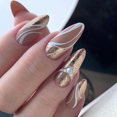 China Design Wedding Style 24 Pcs / Box Elegant Long Style Glitter Jewelery Luxury Design Curve Sticker Glue Press On Nails for sale