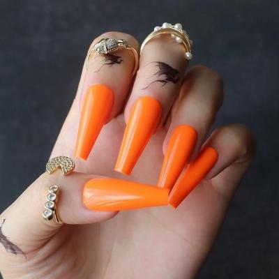 China Empty Youth Style Design Color Coffin Gorgeous Orange Fake Nails Press On Nails Box 3d Fake Nails Art for sale