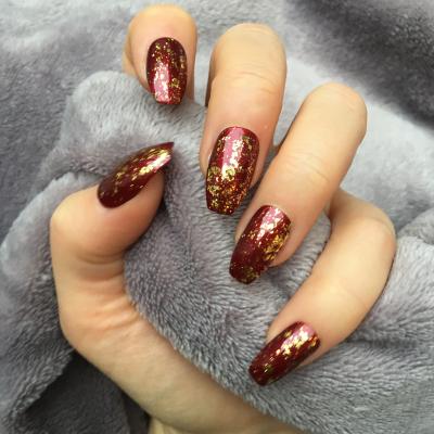 China Easy Apply 2020 New Style Private Label Nail Tips Glitter Gold Coffin Strips False Nail Custom Made for sale