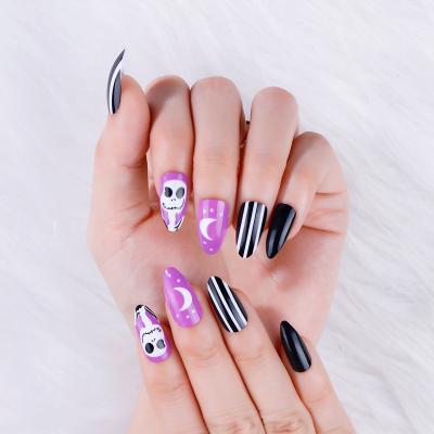 China Easy Apply New Design Finger Nail Art 3d Manicure Halloween Nails With Rhinestones Glue On Nails for sale