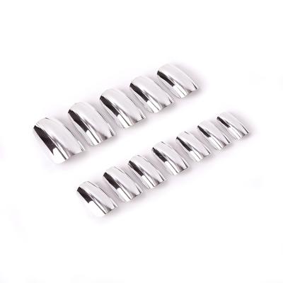 China Easy Apply Silver Shiny Artificial Nails Metallic Custom Press On Nails for sale