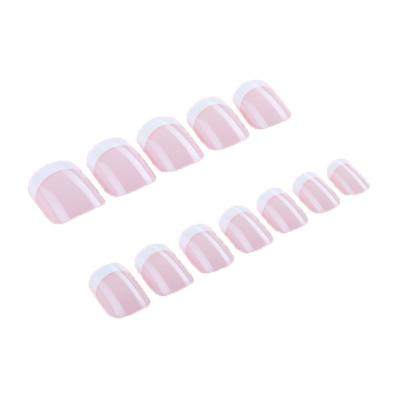 China Easy Apply Short Nail Tips Square Shape Artificial Nails Stick On French Nails for sale