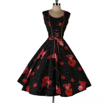 China Anti-wrinkle Boutique ODM OEM Customized Women Ladies 50s 60s High Quality Vintage Floral Printed Dresses for sale