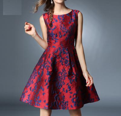 China Latest OEM Design Summer Dress Women O Neck Fashion Ladies Anti-Static Custom Temperament Dresses Jacquard Dress for sale