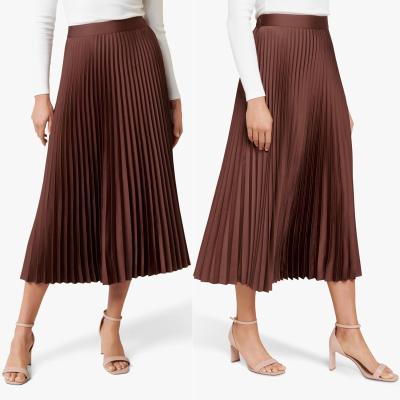 China OEM Manufacturer Summer Silk Skirt Satin Skirts Anti-Static Custom Outfits Pleated Long Skirts For Women for sale