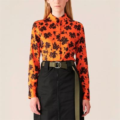 China OEM Elegant Floral Print Long Sleeve Anti-pilling Blouse Top Shirt Women Custom Made High Quality Silk Satin For Office Ladies for sale