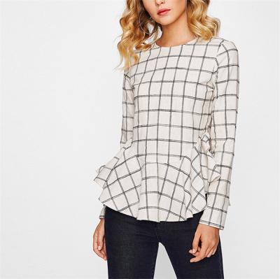 China Fashion Quality Ladies Designer OEM Anti-Pilling Plaid Vintage Casual Button Up Blouses New Design Women Custom Made Women Button Up Blouse for sale