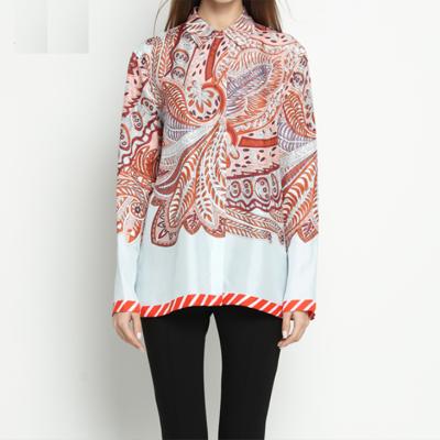 China Custom anti-pilling to measure latest fashion design floral print blouses for office wear blouse tops or silk blouse for sale