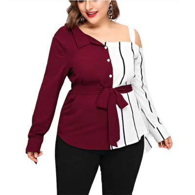 China QUICK DRY Oversized Vertical Striped Blouse Women's Plus Size Blouses Shirts Plus Size Women's Blouses and Shirts for sale