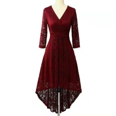 China Anti-wrinkle Manufacturer High Quality Womens Designer Custom Lace Dress Evening Vintage Lace Up Asymmetrical Midi Dress for sale