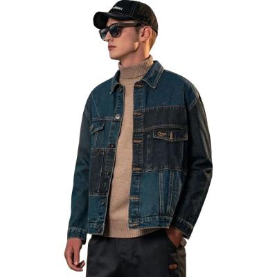 China Large Size Men Denim Jacket Two Tone Europe America Breathable Wholesale Custom Lattice Jackets for sale