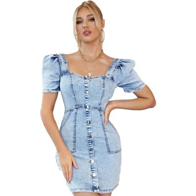 China Breathable Breathable Women Clothing Denim Dress Button Front Bodycon Denim Dress For Women for sale