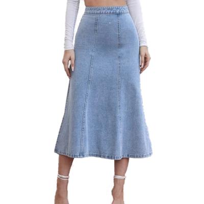 China Hot Sale Women Ladies Breathable Snow Washed Denim Skirt High Waist Slit Thigh Casual Denim Skirt For Women for sale