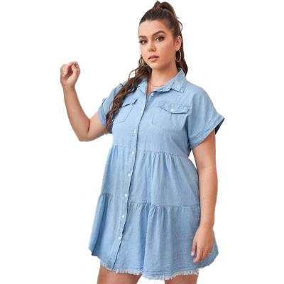 China Plus Size Breathable Dress Short Sleeve Denim Dress Washed Casual Style Ladies Lattice Dresses for sale