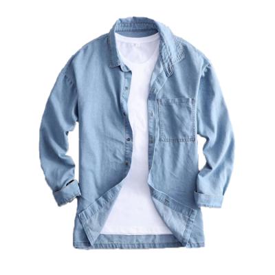 China 2021 Breathable Wholesale Button Down Casual Shirt Long Sleeve Denim Shirt Plus Size Denim Shirt For Men for sale