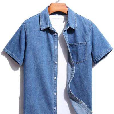 China Breathable Denim Shirts Short Sleeve Slim Front Chest Pockets Regular-Fit Cotton Denim Casual Shirt For Men for sale