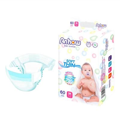 China Printed Best Selling New Low MOQ Anhow Designed Breathable Disposable Baby Diaper Cheap Price High Quality for sale