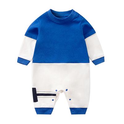 China Soft Blue Cotton Pajamas Long Sleeve Baby Rompers Simple Baby Rompers Baby Knitted Romper for sale