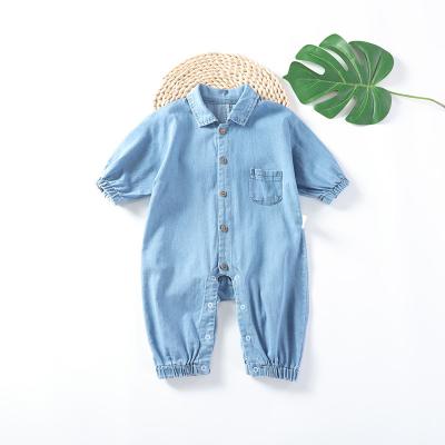 China Wholesale 100% Cotton Baby Boy Long Sleeve Denim Casual Overalls Solid Color Romper 0-24 Months for sale