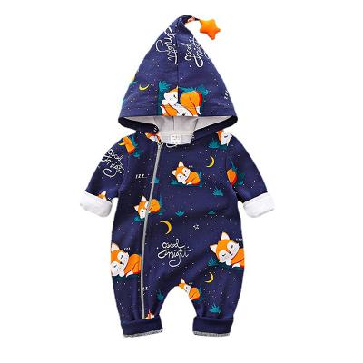 China Soft Closed Zipper Neutral One Piece Pajamas Long Sleeve Hooded Baby Romper for sale