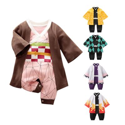 China 100% Cotton OEM Wholesale Demon Slayer Baby Cosplay Toddler Boys Girls Newborn Rompers For Spring And Autumn Organic Cotton for sale