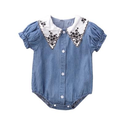 China Spandex / Cotton Summer Baby Bodysuits Denim Bubble Sleeve Kids Clothes Summer Newborn Clothing For 0-24 Months for sale