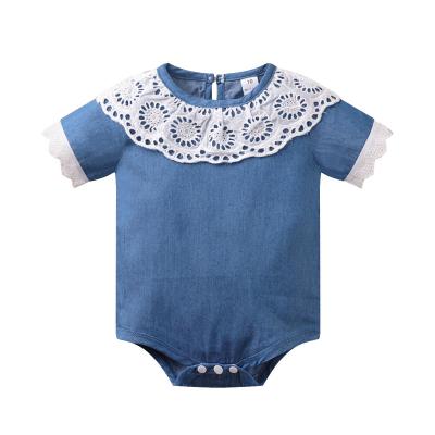 China High Quality New Baby Spandex/Cotton Summer Denim Romper Baby Clothes Lace Up Short Sleeve Jumpsuit For Girls For 0-24 Months for sale