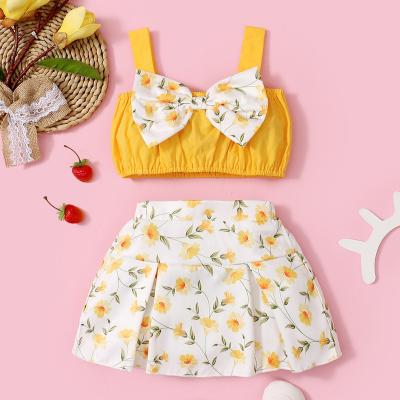 China Wholesale New Baby Girls Summer Breathable Clothing Beach Top + Dress 2 Pieces Boutique Outfits Floral Kids Clothes for sale