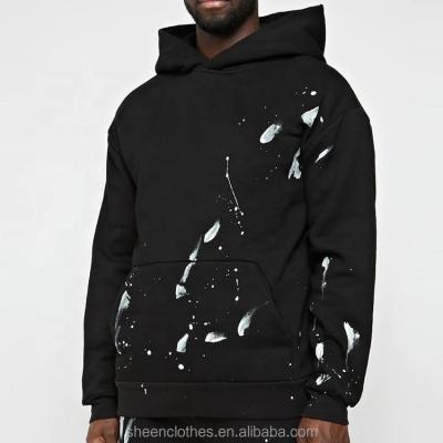 China Anti-Wrinkle Wholesale Streetwear Cotton Fleece Drop Shoulder Pullover Heavy Thick Distressed 100% Paint Splatter Hoodie For Men for sale