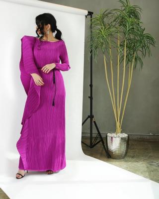 China Lady Elegant Plus Size Evening Birthday Anti-Static Indian Long Bodycon Dress Pleated Abaya Muslim Women Dress Long Sleeve Ruffle Women for sale