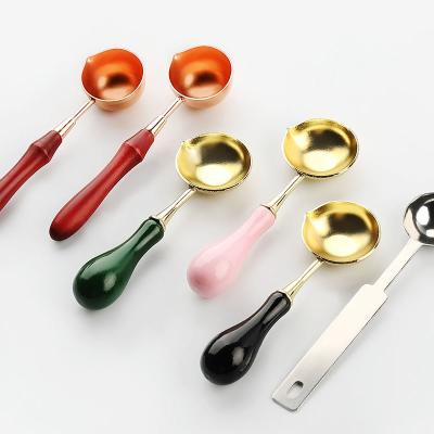 China Large Handle Eco-friendly Wooden Spoon For Sealing Wax Stamp Vintage Gold Spoon For Wax Seal Stamp Beads for sale