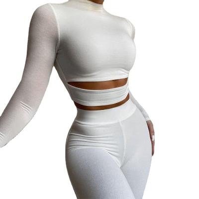 China Bodycon Washable And Waist Long Sleeve Cut Out Crop Top Leggings Workout Long Sets for sale