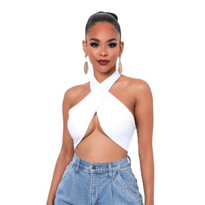 China Breathable Sexy Halter Criss-Cross Bandeau Tops Tank Sleeveless Ruched Crop Tops Camisoles for sale