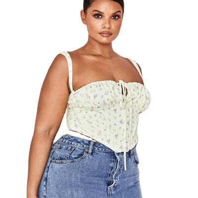 China Breathable Vintage Women's Bustier Edge Casual Asymmetric Tank Corset Floral Crop Top for sale